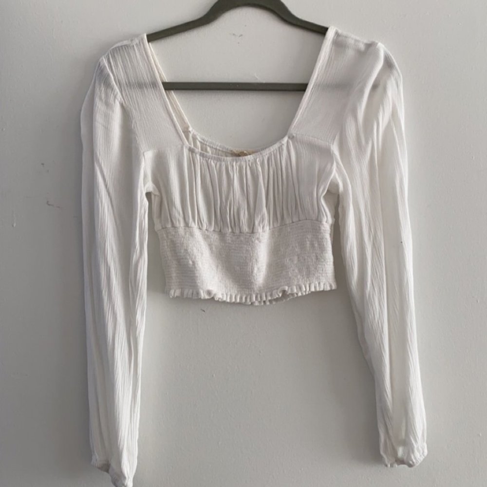 long sleeve white crop top